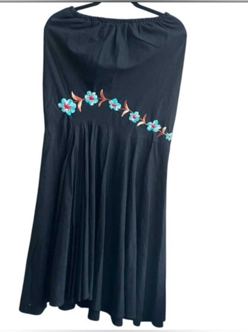 Vintage MIM Monraga Boho Mediterráneo Floral Embroidered Midi Dress Black Size M
